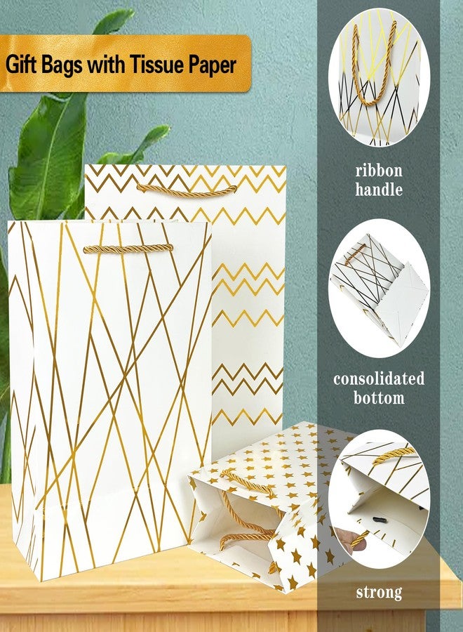 KEEPARTY Assorted Sizes Gold Foil Gift Bags with Tissue Paper Suitable for Many Occasions Set of 10 with 6 Design Styles 4 Small 4 Medium and 2 Large Gift Bags - Image 5